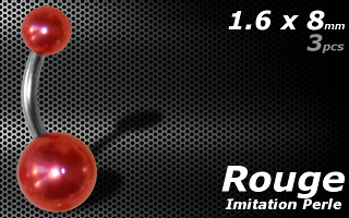 lot de 3 bananes acier imitation perle Rouge-1.6x8 - boule 5 et 8 mm
