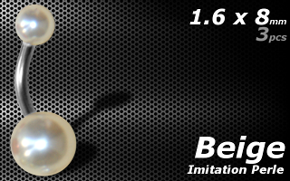 lot de 3 bananes acier imitation perle beige-1.6x8 - boule 5 et 8 mm