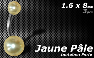 lot de 3 bananes acier imitation perle Jaune pale-1.6x8 - boule 5 et 8 mm