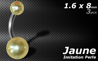 lot de 3 bananes acier imitation perle Jaune-1.6x8 - boule 5 et 8 mm
