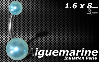 lot de 3 bananes acier imitation perle Aiguemarine-1.6x8 - boule 5 et 8 mm