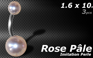 lot de 3 bananes acier imitation perle Rose pale-1.6x10 - boule 5 et 8 mm