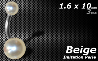 lot de 3 bananes acier imitation perle beige-1.6x10 - boule 5 et 8 mm
