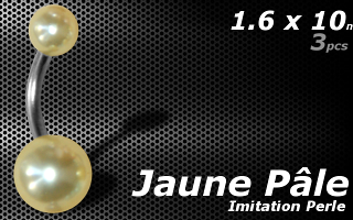 lot de 3 bananes acier imitation perle Jaune pale-1.6x10 - boule 5 et 8 mm