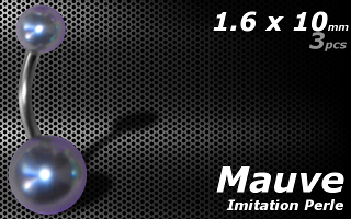 lot de 3 bananes acier imitation perle Mauve-1.6x10 - boule 5 et 8 mm