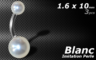 lot de 3 bananes acier imitation perle Blanc-1.6x10 - boule 5 et 8 mm