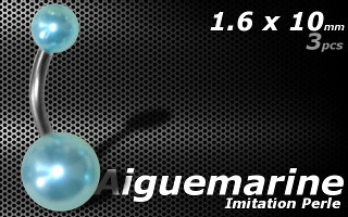 lot de 3 bananes acier imitation perle Aiguemarine-1.6x10 - boule 5 et 8 mm