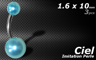 lot de 3 bananes acier imitation perle Ciel-1.6x10 - boule 5 et 8 mm
