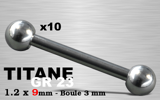 Lot de 10 microbell titane 1.2 x 9 mm - boule 3mm