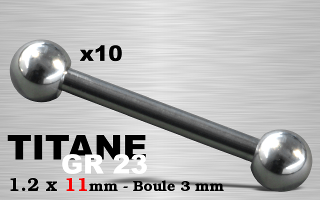 Lot de 10 microbell titane 1.2 x 11 mm - boule 3mm