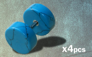 lot de 4 faux elargisseurs diametre 10 mm - imitation turquoise - barre acier 1.2 - insert metallique
