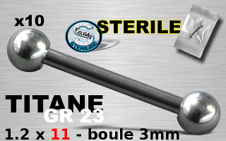 lot de 10 microbell titane grade 23 - 1.2 x 11 - 3 mm boules
