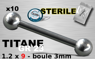 lot de 10 microbell titane grade 23 - 1.2 x 9 - 3 mm boules