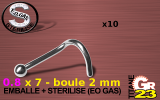 lot de 10 nose studs 0.8x 7 - boule 2 mm - titane grade 23 - immplantable