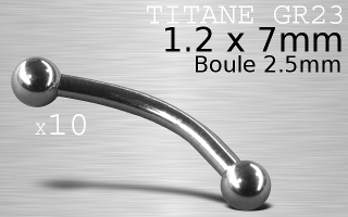 lot de 10 micro bananes 1.2 x 7 - boule 2.5 mm - titane grade 23.
