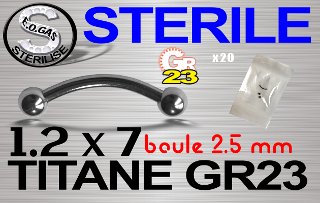 lot de 5 micro bananes 1.2 x 7 - boule 2.5 mm - titane grade 23. STERILE