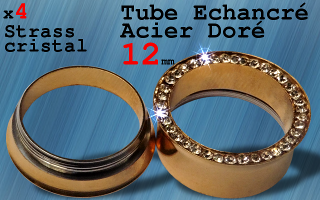 tunnel vissable acier dore multi strass - 12 mm