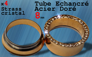 tunnel vissable acier dore multi strass - 8 mm