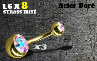 Banane 1.6 x 8 acier dore double strass irise