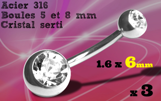 Banane 1.6 x 6 acier double strass cristal