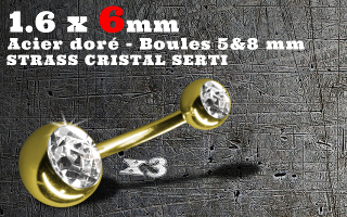 Banane 1.6 x 6 acier dore double strass cristal