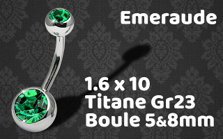 banane titane 1.6 x 10 boules 5&8 mm - double strass vert emeraude serti