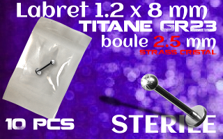 labret titane 1.2x8 boule 2.5 strass cristal - sterile
