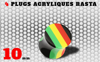 Plugs acrylique rasta 10 mm
