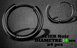 Anneau clicker a charniere Acier Noir diam. 14 mm-cylindre 2.5mm