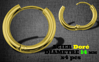 Anneau clicker a charniere Acier Dore diam. 14 mm-cylindre 2.5mm