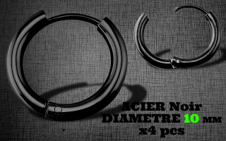 Anneau clicker a charniere Acier Noir diam. 10 mm-cylindre 2.5mm