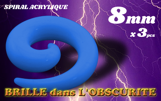 spiral acrylique Phosphorescent Bleu 8 mm