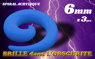 spiral acrylique Phosphorescent Bleu 6 mm