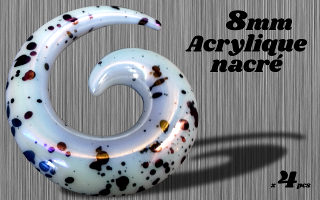 Spiral nacre acrylique blanc tachete - 8 mm