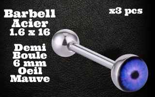 Barbell Acier 1.6 x 16 - demi boule 6 mm - logo oeil.
