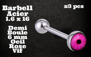 Barbell Acier 1.6 x 16 - demi boule 6 mm - logo oeil.