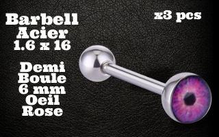 Barbell Acier 1.6 x 16 - demi boule 6 mm - logo oeil.