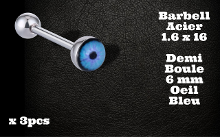 Barbell Acier 1.6 x 16 - demi boule 6 mm - logo oeil Bleu.