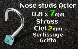 nostril acier 0.8 x 7 - strass ciel 2 mm serti griffe