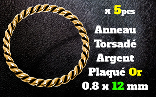 Anneau souple Argent dore torsade 0.8 x 12 mm