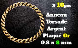Anneau souple Argent plaque Or torsade 0.8 x 8 mm