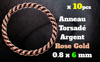 Anneau souple Argent dore Rose torsade 0.8 x 6 mm.