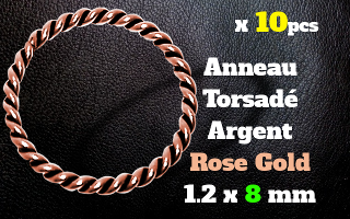 Anneau souple Argent dore Rose torsade 1.2 x 8 mm.