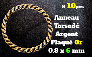 Anneau souple Argent dore torsade 0.8 x 6 mm.