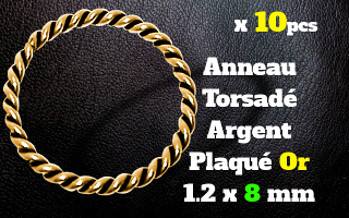 Anneau souple Argent dore torsade 1.2 x 8 mm.