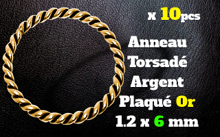 Anneau souple Argent dore torsade 1.2 x 6 mm.