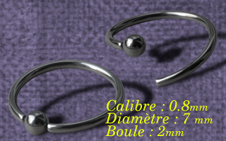 anneaux acier souple 0.8 x 7 x 2 - special septum - fermeture à la main.