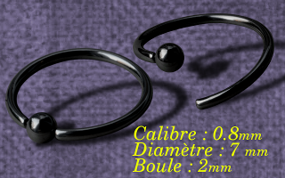 anneaux acier Noir souple 0.8 x 7 x 2 - special septum - fermeture à la main.