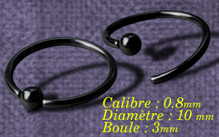 anneaux acier Noir souple 0.8 x 10 x 3 - special septum - fermeture à la main.