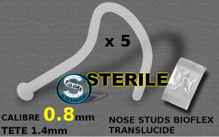nose studs bioflex sterilises translucide - 0.8 mm - tete 1.4 mm